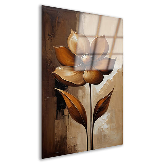 Sepia Abstract Bloem in Stijlvolle Art Deco Acrylglas