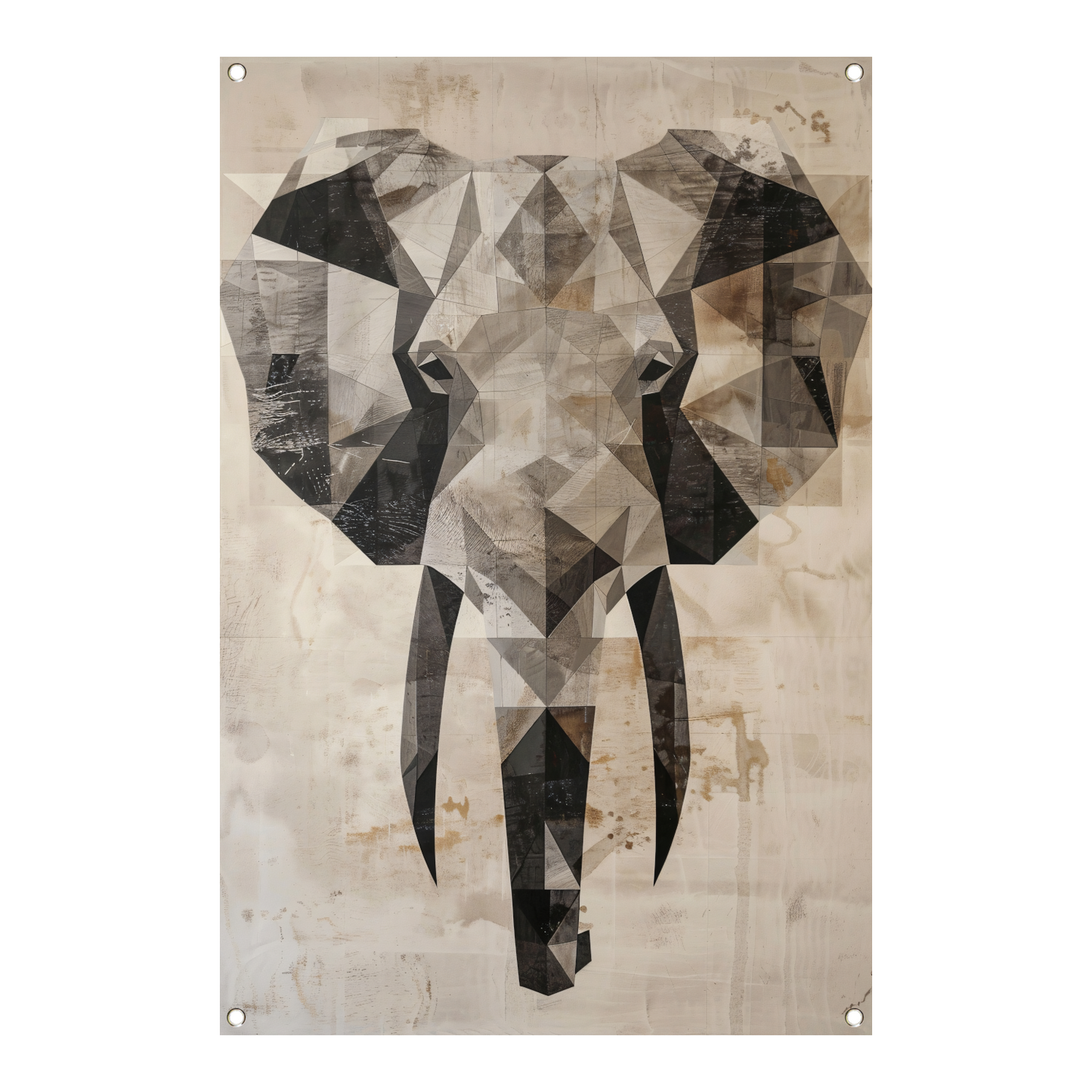 Sepia Geometrische Olifant Kunstwerk tuinposter