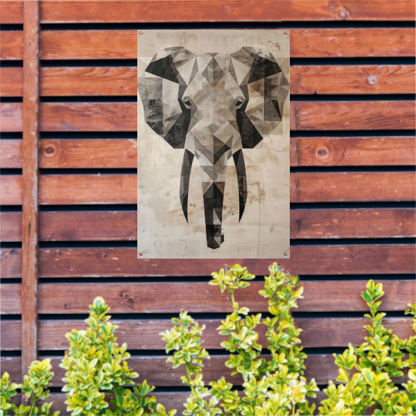 Sepia Geometrische Olifant Kunstwerk tuinposter