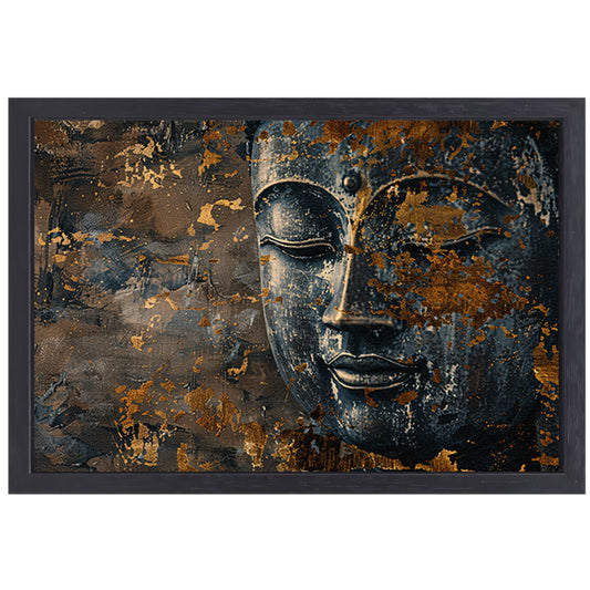 Mysterieuze Boeddha met gouden accenten canvas met baklijst