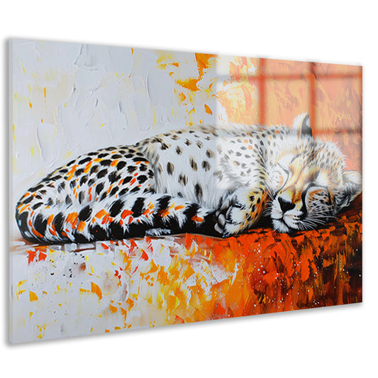 Slapende cheeta met kleurrijke oranje achtergrond acrylglas