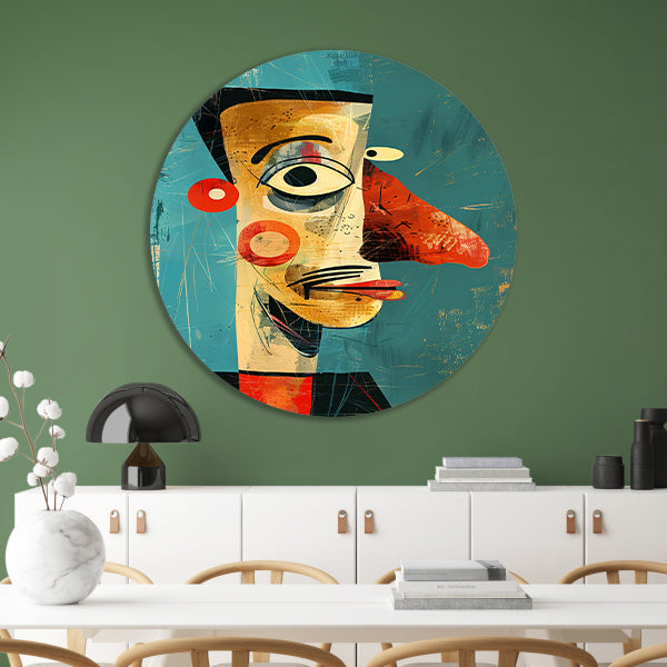 Abstract Kubistisch Portret in Kleur aluminium muurcirkel