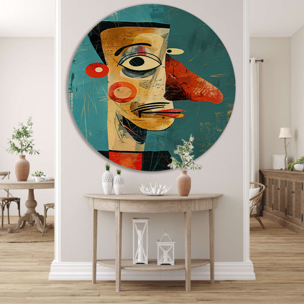 Abstract Kubistisch Portret in Kleur aluminium muurcirkel