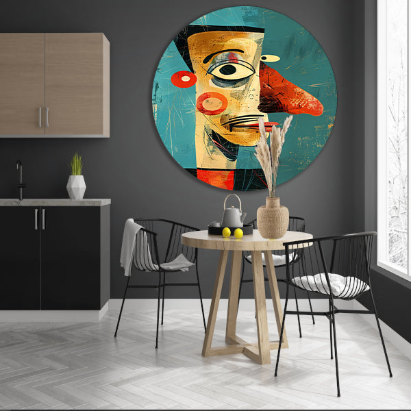 Abstract Kubistisch Portret in Kleur aluminium muurcirkel