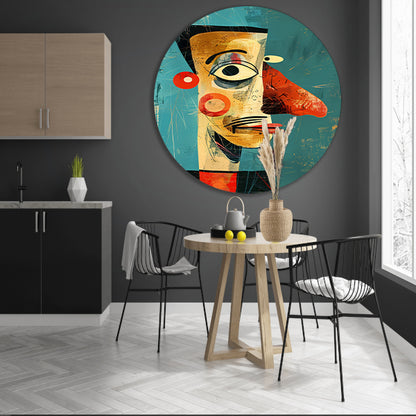 Abstract Kubistisch Portret in Kleur aluminium muurcirkel