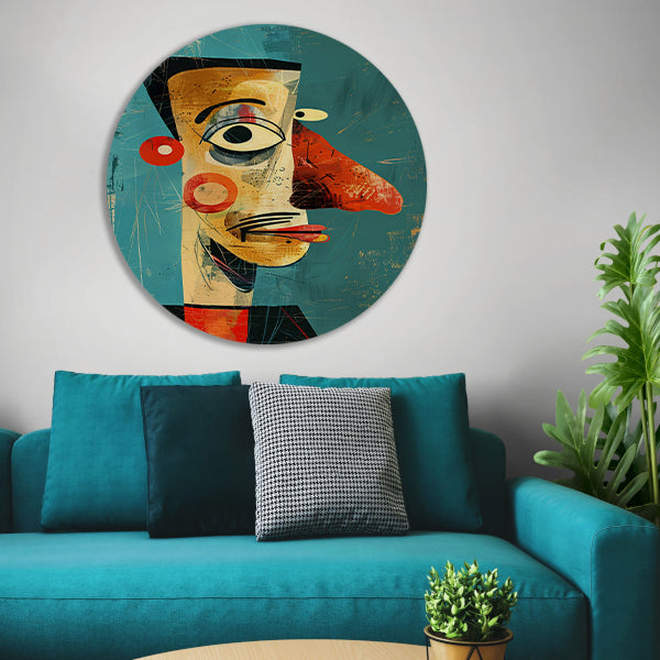 Abstract Kubistisch Portret in Kleur aluminium muurcirkel