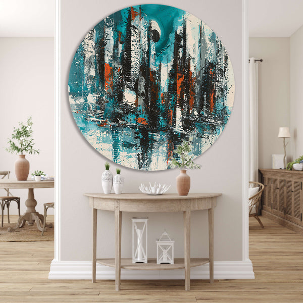 Abstracte schildering van dynamische skyline forex muurcirkel
