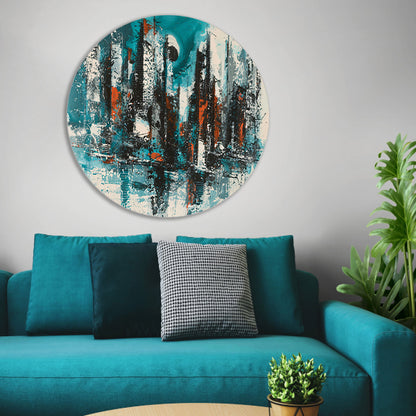 Abstracte schildering van dynamische skyline forex muurcirkel