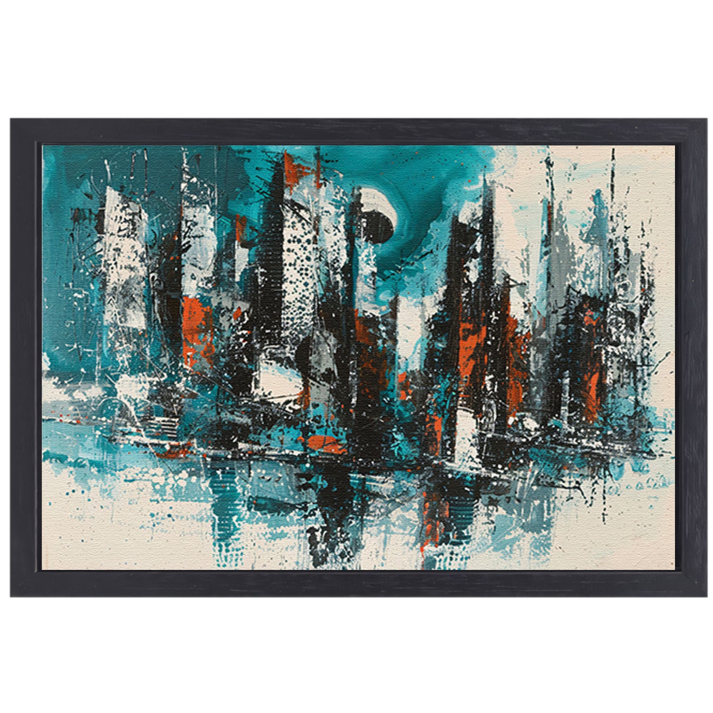 Abstracte schildering van dynamische skyline canvas met baklijst