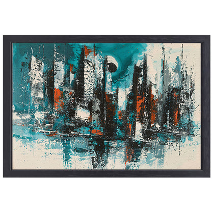 Abstracte schildering van dynamische skyline canvas met baklijst