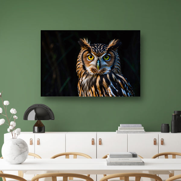 Prachtige realistische close-up van een uil canvas met baklijst