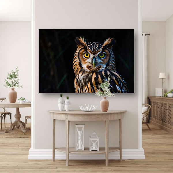 Prachtige realistische close-up van een uil canvas met baklijst