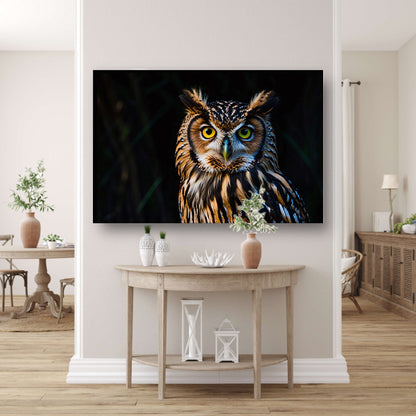 Prachtige realistische close-up van een uil canvas met baklijst