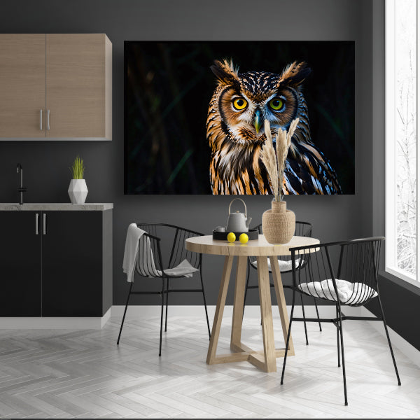 Prachtige realistische close-up van een uil canvas met baklijst