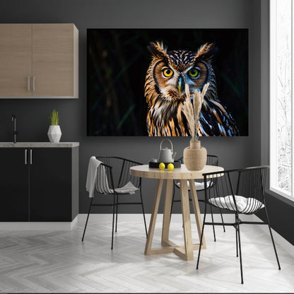 Prachtige realistische close-up van een uil canvas met baklijst