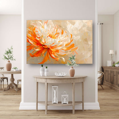 Abstract schilderij van oranje en witte bloem poster
