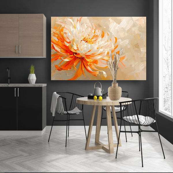 Abstract schilderij van oranje en witte bloem poster