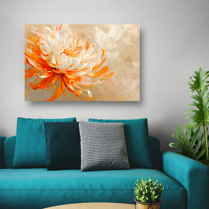 Abstract schilderij van oranje en witte bloem canvas met baklijst