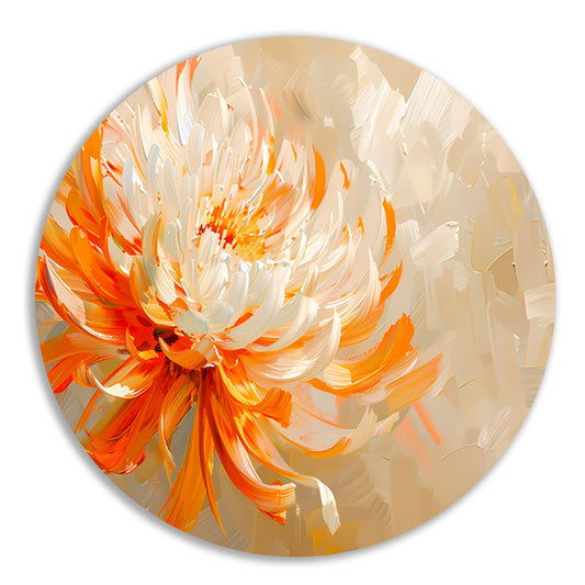 Abstract schilderij van oranje en witte bloem aluminium muurcirkel