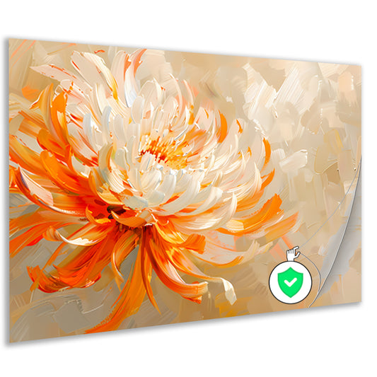 Abstract schilderij van oranje en witte bloem poster