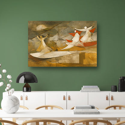 Dynamisch abstract schilderij met kubistische figuren poster