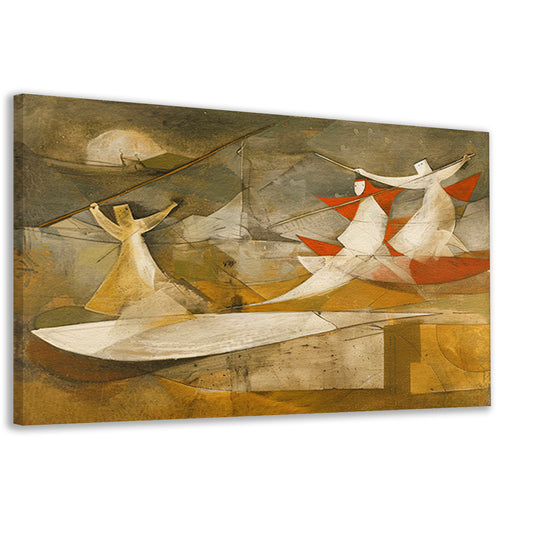 Dynamisch abstract schilderij met kubistische figuren canvas