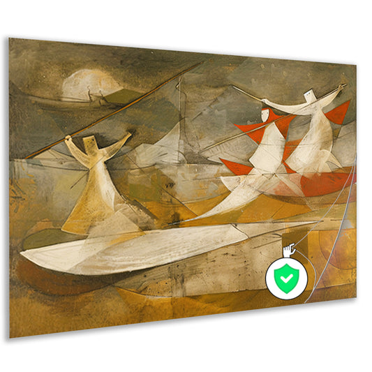 Dynamisch abstract schilderij met kubistische figuren poster