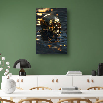 Vergulde schedel met gouden details in water canvas