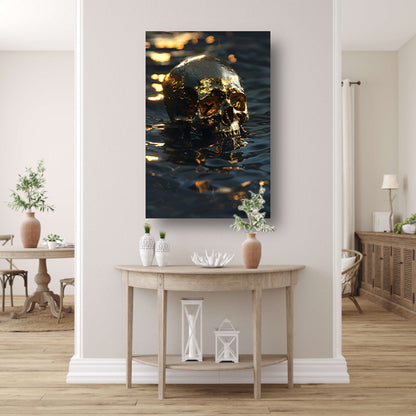 Vergulde schedel met gouden details in water canvas