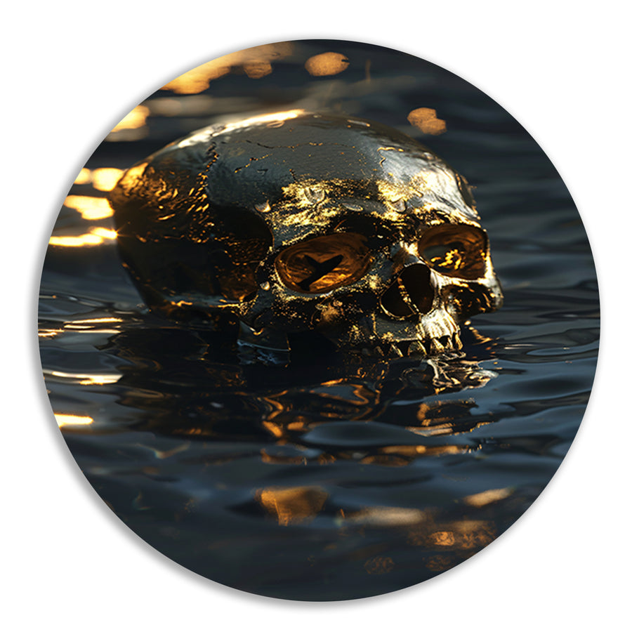 Vergulde schedel met gouden details in water forex muurcirkel