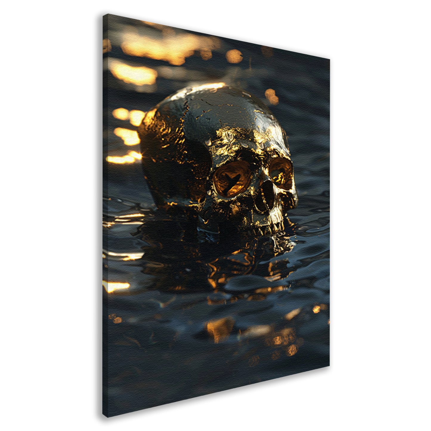 Vergulde schedel met gouden details in water canvas