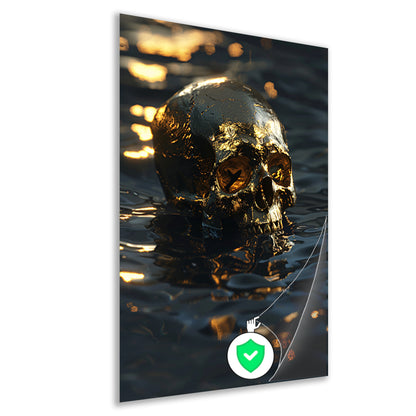 Vergulde schedel met gouden details in water poster