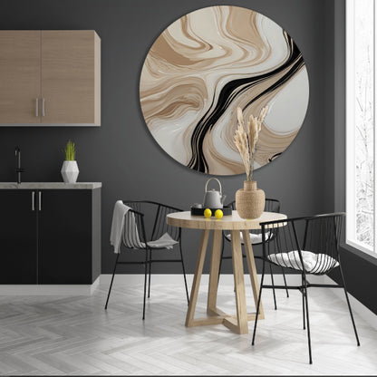 Elegante Golvende Lijnen in Monochrome Tinten aluminium muurcirkel