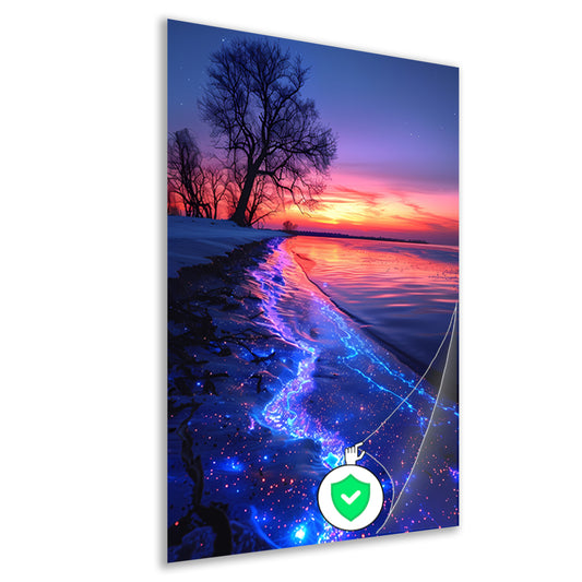 Magisch gloeiend strand bij zonsondergang poster