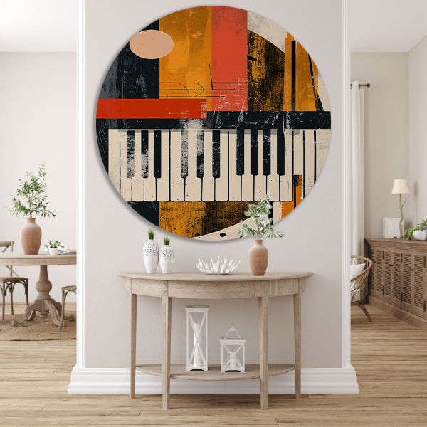 Abstract Pianomelodie in Kleur aluminium muurcirkel