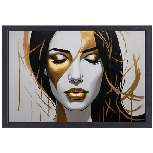 Gouden Sereniteit in Moderne Abstractie canvas met baklijst