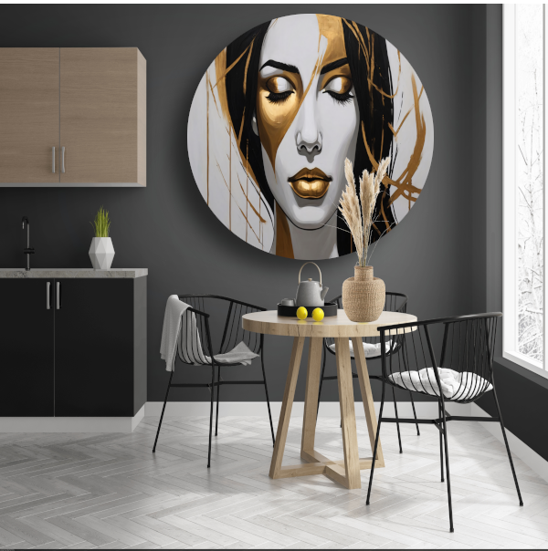 Gouden Sereniteit in Moderne Abstractie forex muurcirkel