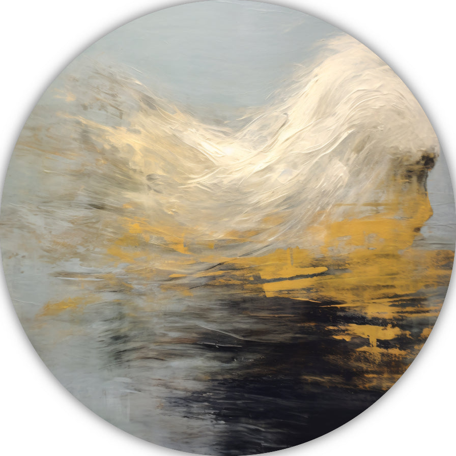 Dynamiek van Goud en Zwart in Abstractie aluminium muurcirkel