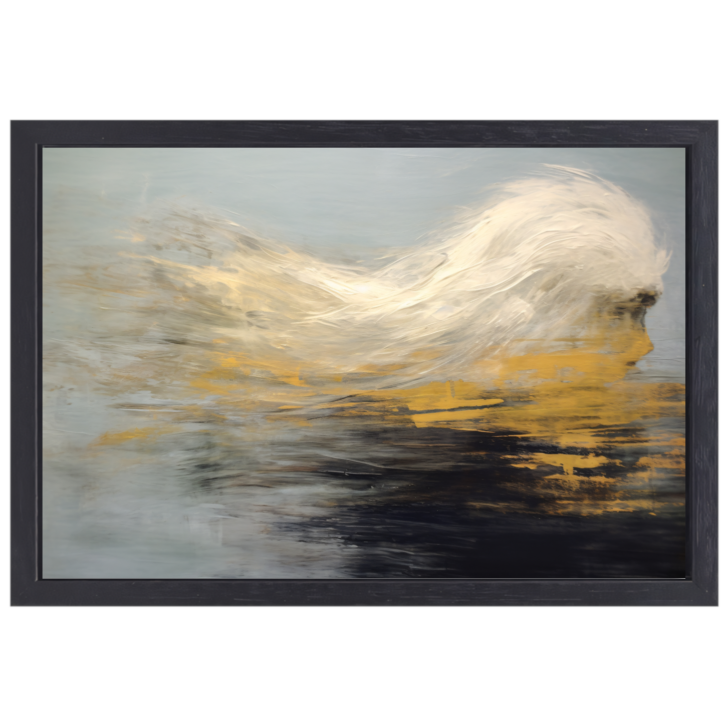 Dynamiek van Goud en Zwart in Abstractie canvas met baklijst