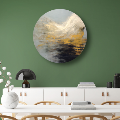 Dynamiek van Goud en Zwart in Abstractie aluminium muurcirkel