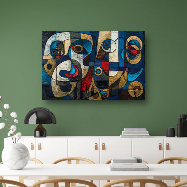 Abstracte kubistische compositie in levendige kleuren poster