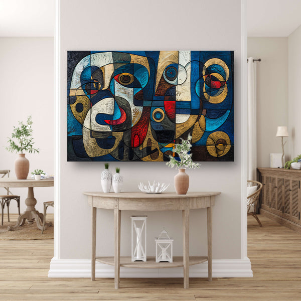 Abstracte kubistische compositie in levendige kleuren canvas met baklijst