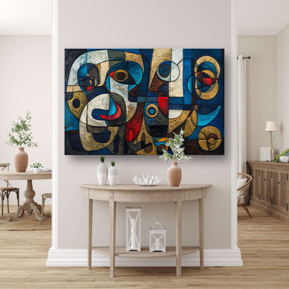 Abstracte kubistische compositie in levendige kleuren acrylglas