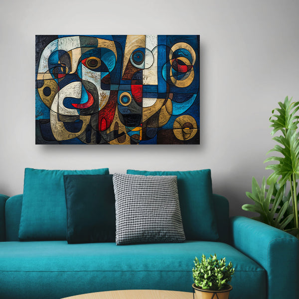 Abstracte kubistische compositie in levendige kleuren poster