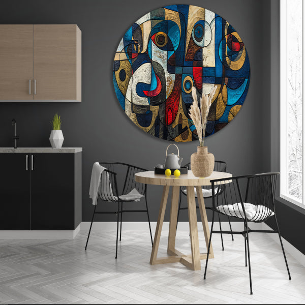 Abstracte kubistische compositie in levendige kleuren forex muurcirkel