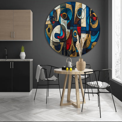 Abstracte kubistische compositie in levendige kleuren forex muurcirkel