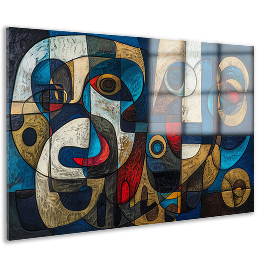 Abstracte kubistische compositie in levendige kleuren acrylglas