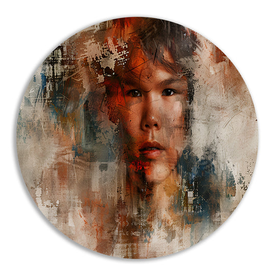 Abstract portret van een man in kleuren aluminium muurcirkel