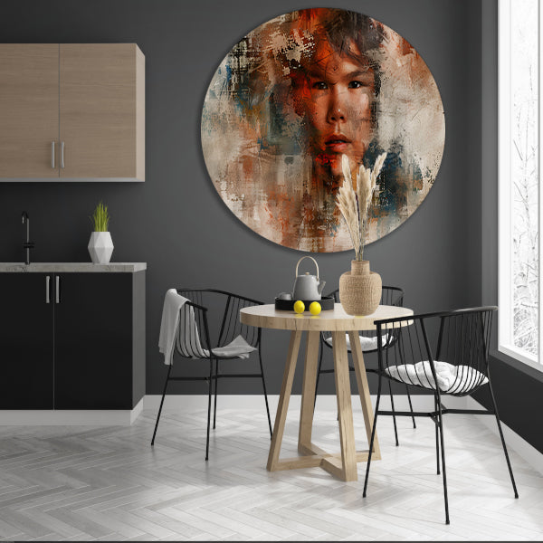 Abstract portret van een man in kleuren aluminium muurcirkel