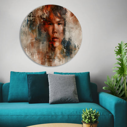 Abstract portret van een man in kleuren aluminium muurcirkel